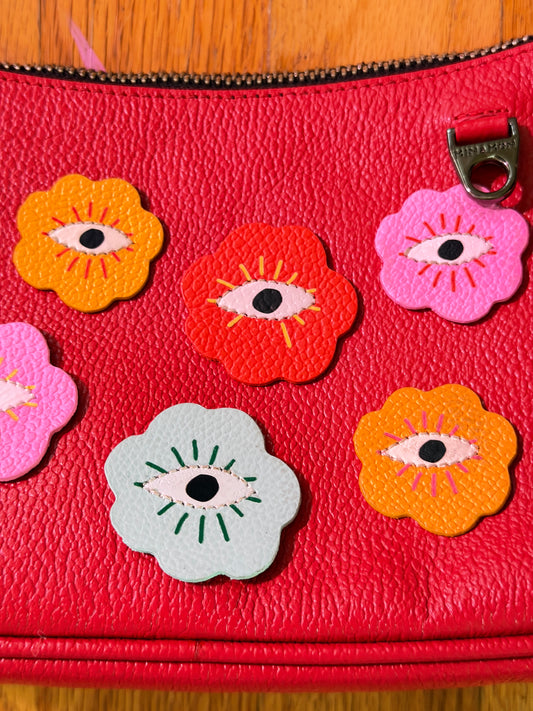 Min & Mon Floralia Lucas Handbag Red Leather Eye Flower Purse