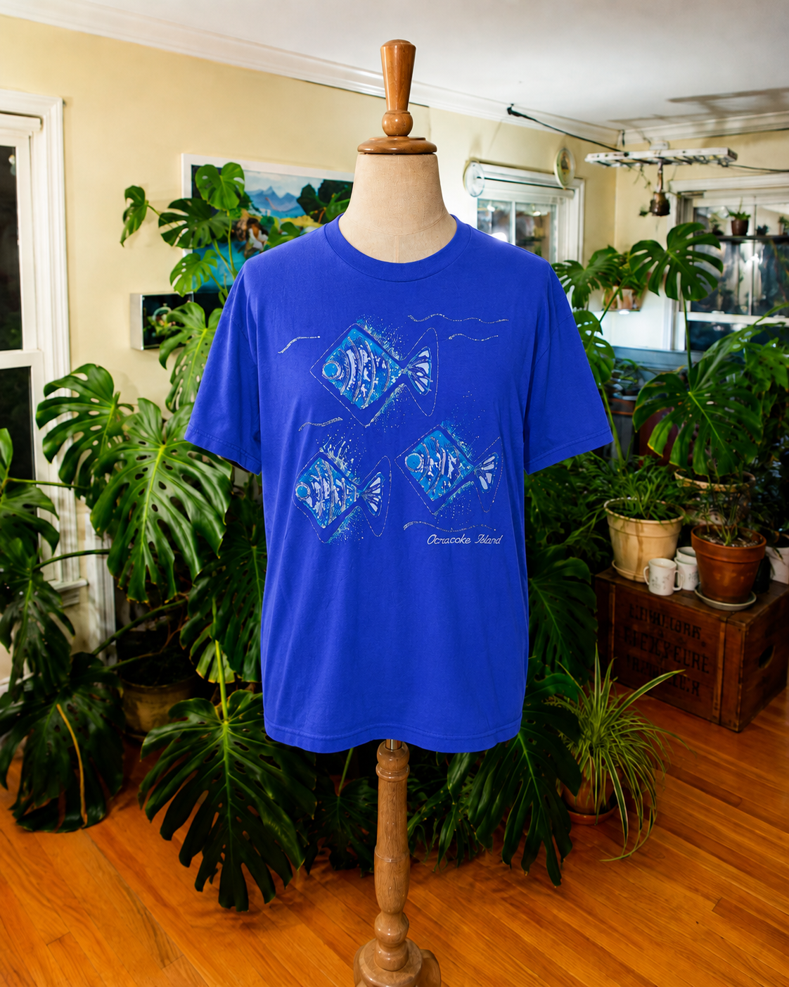 Vintage Ocracoke Island Purple Fish Graphic T-Shirt
