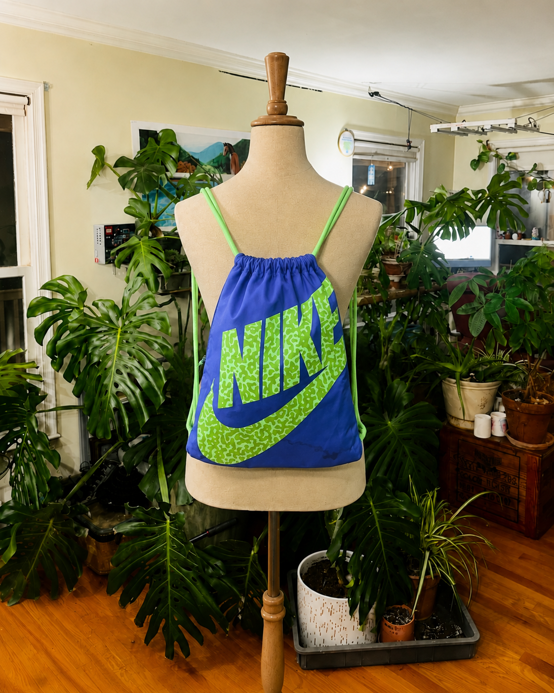 Nike Blue & Neon Green Drawstring Backpack Gym Sack