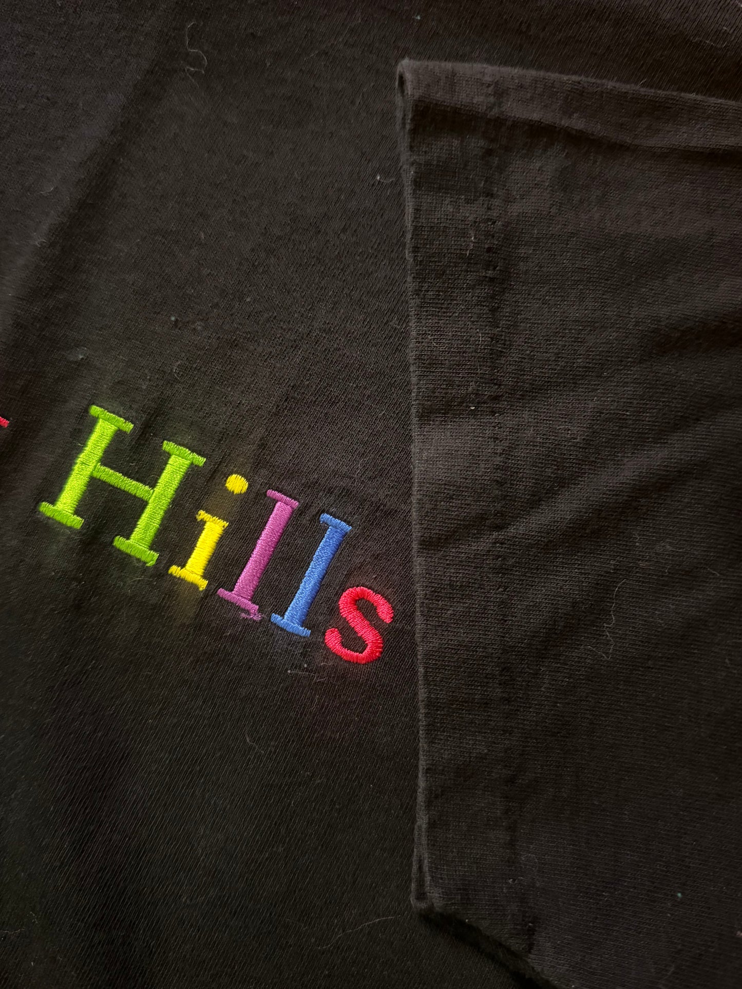 Vintage Beverly Hills Rainbow Text T-Shirt – Black
