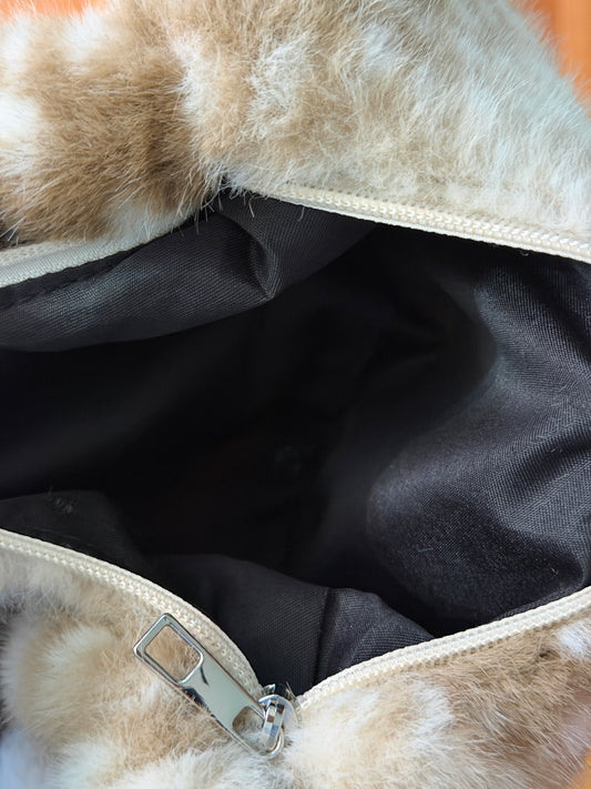 Spotted Faux Fur Mini Hobo Handbag