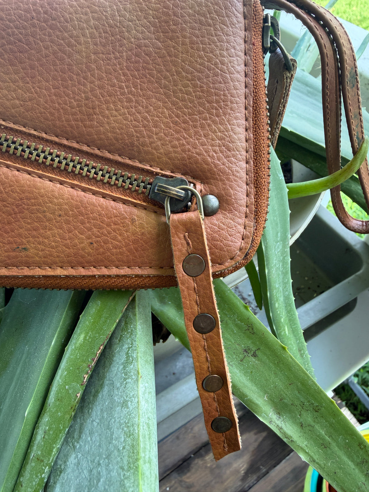 Brown Pebbled Faux Leather Zip-Around Wristlet Wallet