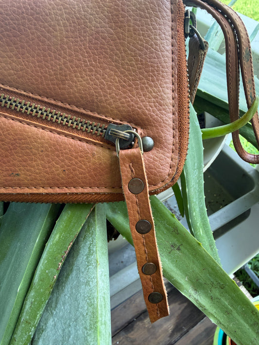 Brown Pebbled Faux Leather Zip-Around Wristlet Wallet