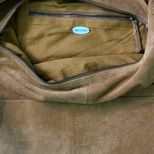 Brown Suede Hobo Shoulder Bag with Bow Strap